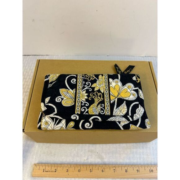Vera Bradley quilted Yellow Bird plush wallet 8"x4.5" Black Yellow trifold - Picture 1 of 6